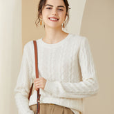 Women's Round Neck Thickened Casual Cable Cashmere Sweater